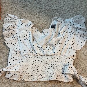 Polka Dot Ruffle Sleeve Smocked Top